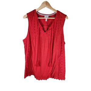 KNOX ROSE Red Sleeveless Textured Boho Hippie Top SZ XXL